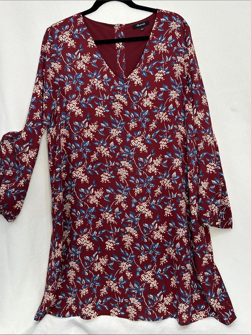 Madewell Maroon Floral V-Neck Tunic with Blue and Cream Accents